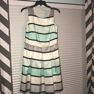 Striped, mint, white, silver and black dress